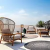 Sofá Exterior Nórdico Patio Balcón al Aire Libre Mesa y Sillas de Teca Mesa de Café Villa Aleación de Aluminio Tejido de Ratán Silla de Ratán Respaldo Alto