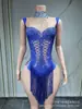 Mono Sexy Ajustado de Nuevo Estilo Elegante para Fiestas de Socialité con Borlas de Pedrería Hueco Entallado al Cuerpo Atuendo para Actuación en Escenario