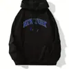 Sudadera con capucha de forro polar informal holgada con estampado de letras, cordón y bolsillo canguro