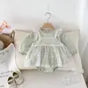 Conjunto de Mameluco de Malla Bordado Dianxi Spring para Bebés y Niños Pequeños, Elegante Conjunto de Dos Piezas con Cubre Traje y Mameluco para Bebés Niñas