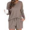 Conjunto de Pijama Feminino Malha Waffle Transfronteiriço, Conjunto Casual com Blusa de Manga Longa e Shorts, Pode Ser Usado Fora de Casa como Roupa de Casa