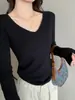 Base de Camada Top com Gola Alta Feminino Roupa Íntima Outono Inverno Novo Suéter de Malha Slim Fit Peça Externa Manga Longa Primavera Outono Top Preto Tamanho Único