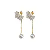 Brincos de Franja Flor de Pérola Cravejados de Diamante, Brincos de Franja de Alta Qualidade, Brincos Elegantes e Requintados Estilo Floresta para Mulheres