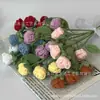 Lana de Tejer Creativa Flor de Rosa de Múltiples Cabezas Rama Decoración Regalo Tejido de Lana Crochet Casero Ramo