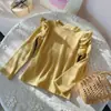 Ropa Infantil Camiseta Básica de Color Sólido 2025 Otoño e Invierno Nueva Estilo Coreano Encaje Manga Volante Superior Camiseta de Manga Larga de Moda para Niñas