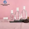Em estoque: Conjunto de garrafas de vidro transparente em formato de gota d'água, plano, redondo 40-120ml, frasco de vidro para creme/geléia 30g/50g, frasco para cuidados com a pele