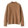 Suéter de Cachemira Grueso de Cuello Alto Medio para Mujer, Suéter de Punto de Cachemira de Cabra, Estilo Otoño e Invierno, Color Sólido, Top Suéter Básico de Corte Holgado
