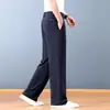 Pantalones casuales de seda helada de alta gama italianos para hombre, pantalones rectos delgados y holgados de verano, pantalones de pierna ancha de negocios para padres de mediana edad
