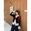 Tecido OriginalCamiseta Feminina de Outono Slim Fit com Manga Longa e Design Falso de Duas Peças