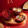 Prato redondo festivo, vermelho vivo, para frutas e nozes, Caixa de doces estilo chinês para celebrações de inauguração, Decorações de casamento, Prato de frutas de plástico