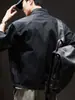 Chaqueta Harrington de Mezclilla Negra con Cuello Alto para Hombre 2026 Otoño Nueva Holgada Tallas Grandes Fresca Ropa de Abrigo para el Trabajo