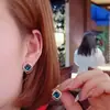 Brincos de tarraxa de cristal azul para mulheres, simples e pequenos para o verão, 2024, novos, modernos, elegantes, de alta qualidade, com haste de prata para orelha