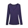 Camiseta Tendência Slim Fit com Decote Coração Manga Longa para Mulheres, Top Versátil Fino Slim para Primavera, Camisa Básica de Cor Sólida