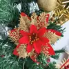 Flor de Nochebuena Artificial con Escamas Doradas Brillantes 14cm Corona de Dos Piezas Círculo Accesorios para Decoración de Árbol de Navidad Directamente de la Fuente
