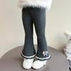 Pantalones de Campana para Niña Otoño 2025 Nuevos Pantalones Casuales Elegantes con Lazo para Niños Invierno Forro Polar Espesado Niña Pequeña