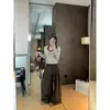 Conjunto Duas Peças Camadas Doce e Picante Novo de Primavera e Outono Feminino Top Slim Manga Longa Decote V Listrado com Xadrez e Mais Fácil de Combinar