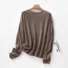 Outono/Inverno 2026 Novo Estilo Suéter de Tricô Vazado Gola Redonda Sem Costura de Seda e Caxemira Manga Longa Feminino Loose Camisa Base Top