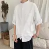 Camisa retro de tres cuartos estilo Hong Kong para primavera y otoño, unisex, top casual simple de color liso, corte holgado para pareja, ropa de moda