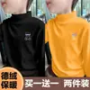 Y2171 # Camiseta Básica Masculina Derong, Top de Outono com Gola Alta Curta para Crianças, Camiseta de Manga Longa, Tendência Cartoon de Outono