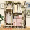 Guarda-Roupa Simples para Quarto de Casa Quarto de Aluguel Moderno Minimalista Tecido Guarda-Roupa Armazenamento em Madeira Maciça Cabideiro Econômico