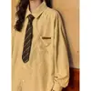 Camisa de alta calidad 2025 Primavera/Verano Nueva Llegada Estilo Universitario Retro Americano Corbata Color Sólido Versátil Para Vestir por Capas para Mujer Corte Holgado