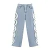 AliExpress Transfronteiriço 2026 Novidades de Primavera Roupas Femininas Design de Temperamento Senso de Design Vazado Cintura Alta Calça Jeans Reta Calça Longa