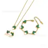 Conjunto de Pulseira, Colar e Brincos de Aço Titânio Popular Transfronteiriço 13mm Trevo de Cinco Folhas, Joias de Trevo de Quatro Folhas 18K Atacado