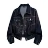 Chaqueta de Mezclilla Retro Americana Desgastada Otoño e Invierno Cuello Solapa Nuevo Estilo Elegante, Cómoda, Holgada y Entallada, Larga y Versátil