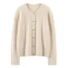 Cárdigan de Cachemir para Mujer 100% Cachemir Puro Casual Versátil Holgado Color Sólido Trenzado Cuello Redondo Suéter de Punto Chaqueta