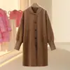 Pequena Quantidade de Roupas Primavera 2026 Novo Casaco Feminino Longo de Lã Misturada de Botão Único Lado Duplo Estilo Casual Japonês e Coreano