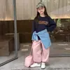 7 cores disponíveis, design minimalista estilo coreano~ Blusa casual infantil com estampa de letras para escola, passeios e uso diário