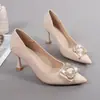 Sapatos Femininos de Bico Fino com Salto Fino, Estilo Novo para Primavera e Outono, Sapatos de Couro para Trabalho com Salto Alto para Mulheres 4cm-6cm-8cm