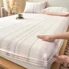 Juego de Sábana Bajera Ajustable de Algodón Puro Lavado Jacquard Pieza Única 100% Algodón Funda de Sábana Protector de Colchón Juego de Tres Piezas