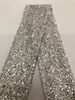 Malla plateada grande de 5M con agujeros laterales de patrones aleatorios cubierta con lentejuelas de patrones aleatorios tela de moda para vestidos ropa tela bordada con cuentas