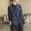 Nueva Colección Primavera 2022: Camisa de Algodón Elegante y Sencilla para Mujer, Manga Larga, Holgada, Versátil Blusa Bordada con Flores