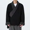 Lobo do Norte da China Outono e Inverno Fleece Espesso Novo Estilo Chinês Masculino Roupão Quente Estilo Chinês Traje Tang Retrô Jaqueta de Algodão com Gola Diagonal