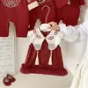 Vestido para el primer cumpleaños de niña, estilo chino de verano, vestido rojo de princesa con hombros bordados de nubes y borlas de danza del león para bebés niñas