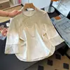 Camisa de Seda Reductora de Edad con Calidad Garantizada para Mujeres de Mediana Edad, Nuevo Estilo Chino con Botonadura Diagonal, Botones Bordados, Sensación de Alta Gama, Dobladillo Curvo, Camisa de Verano