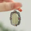 Plata 925 Vintage Nuevo Chino Hetian Jade Cabujón Sachet Colgante Encanto Abrible Collar Lujo Ligero Versátil