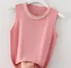 Camisola de Seda de Hielo para Mujer, Ropa Interior Blanca sin Mangas para Combinar con un Blazer, Top Corto de Punto Estilo Chanel con Perlas A11000