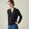Cárdigan de punto 100% cachemira pura, nueva colección otoño/invierno para mujer, estilo elegante, suéter de manga larga holgado, negro