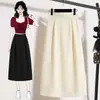 Falda de Traje Adelgazante para Mujer Tallas Grandes Sentido del Diseño Nicho Temperamento Cintura Alta Versátil Longitud Media Falda Línea A