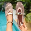 Sandalias Planas de Malla con Punta Redonda y Hebilla Metálica, Tallas Grandes, Estilo Europeo y Americano, Nuevas de Primavera/Otoño 2026, Estilo Transfronterizo para Mujer, Listas para Enviar