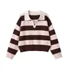 Estilo Europeo y Americano Transfronterizo Z Nueva Moda Elegante Ropa para Mujer al por Mayor Camisa Polo de Punto Rayada de Manga Larga 5536012