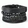 Set de Pulseras de Cuero Trenzado para Hombre Europeas y Americanas Transfronterizas con Múltiples Capas y Diseño de Calavera, Cadena de Pulsera de Cuero Genuino
