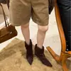 Botines de terciopelo elegantes de punta, sin cordones, plegables en dos direcciones, con pliegues, fruncidos en el tobillo, estilo de moda para mujer 2026