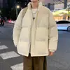 Chaqueta Corta de Algodón con Parches de Cuadros Negros para Hombre, Abrigo de Algodón Cálido de Invierno con Cuello Alto