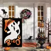 Bandera de jardín Temu de Halloween transfronteriza, una decoración creativa de poliéster impresa para entornos festivos de jardín y patio, utilizada como fondo o bandera colgante.