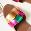 Sandalias de Moda Transfronterizas Europeas y Americanas Forma de Letra Talla Grande Zapatos de Mujer Color Sólido Uno Suela Plana Cruzadas Interior Exterior Cruzado Venta al por Mayor Talla Grande
