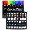 Conjunto de tintas acrílicas de 12 cores e 24 cores disponível, tubo de alumínio de 12ml embalagem caixa preta, conjunto de tintas para pintura artística DIY